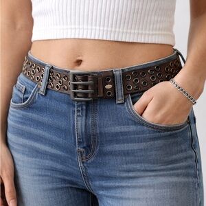 Vintage Diesel Leather Grommet Belt | Y2K Eyelet Belt | 42” Length